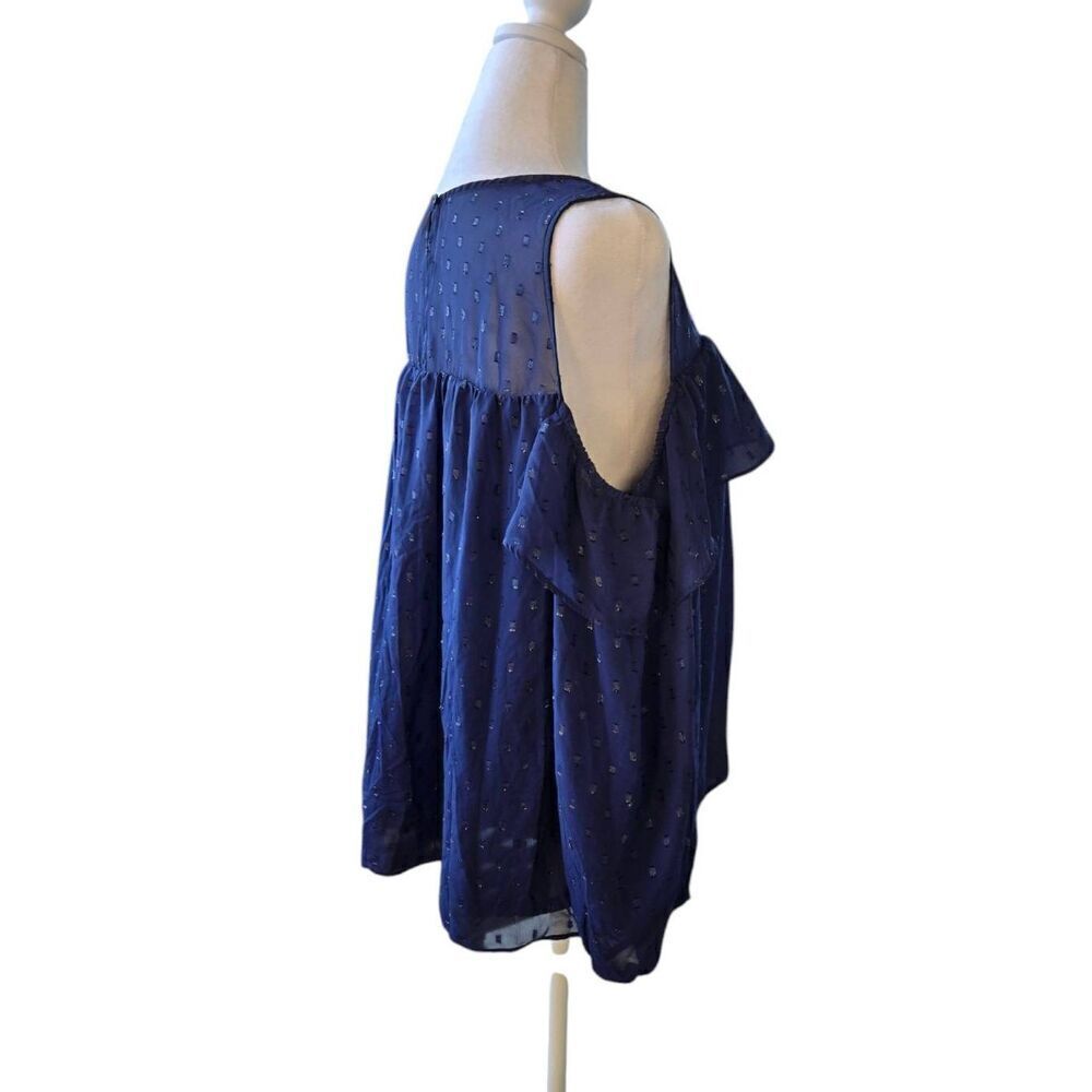 Old Navy Women's Size Large Navy Chiffon Cold Shoulder Baby Doll Blouse - Picture 3 of 6